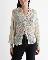 Sheer Polka Dot Dolman Long Sleeve Portofino Shirt Multi-Color Women's XS