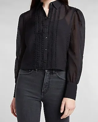 Cropped Organza Pleated Front Shirt