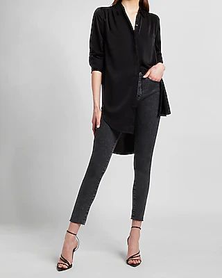 Pleated Shoulder Relaxed Tunic Portofino Shirt Black Women