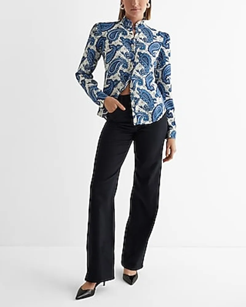 Slim Printed Ruffle Neck Portofino Shirt