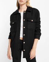 Tweed Novelty Button Oversized Shacket Black Women's