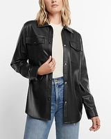 Faux Leather Drop Shoulder Oversized Shacket Black Women's M