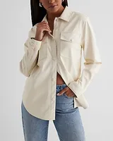 Faux Leather Drop Shoulder Oversized Shacket White Women's