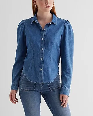 Denim Puff Sleeve Portofino Shirt Blue Women's XS