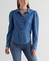 Denim Puff Sleeve Portofino Shirt Blue Women's