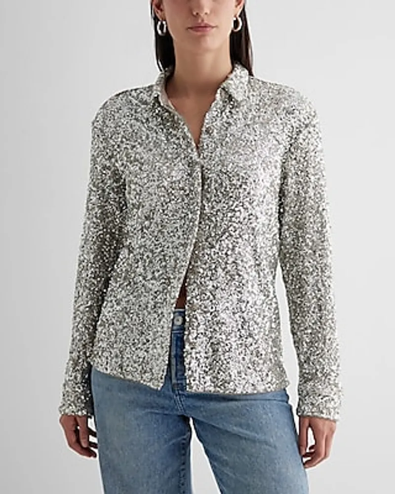 Relaxed Sequin Portofino Shirt Neutral Women's M