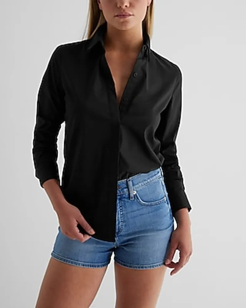Poplin Slim Portofino Shirt Black Women's XL