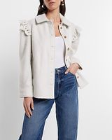 Boucle Eyelet Ruffle Shacket White Women's