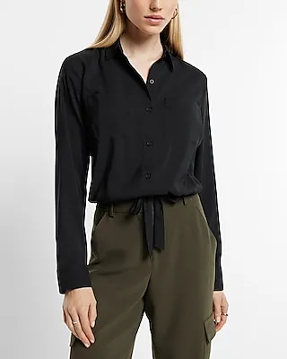 Relaxed Cinched Tie Bottom Portofino Shirt Black Women's XS