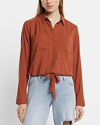 Relaxed Cinched Tie Bottom Portofino Shirt Women