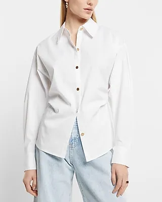 Cinched Waist Button Up Shirt White Women's XS