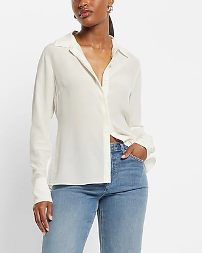 Silk Slim Portofino Shirt White Women's S