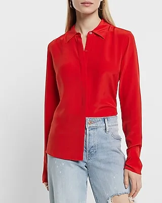 Silk Slim Portofino Shirt Red Women's XS