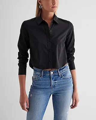 Cotton Cropped Portofino Shirt Black Women's M