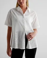 Circle Eyelet Short Sleeve Button Up Shirt