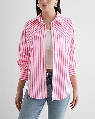 Poplin Striped Boyfriend Portofino Shirt Multi-Color Women's L