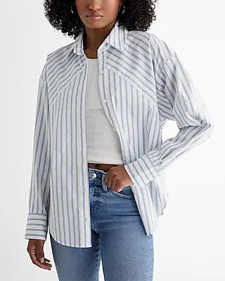 Poplin Striped Boyfriend Portofino Shirt Blue Women's S