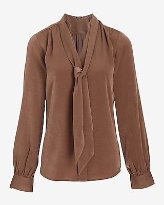 Satin Long Sleeve Tie Neck Relaxed Portofino Shirt