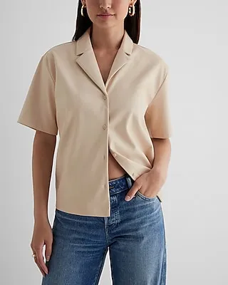 Faux Leather Button Up Boxy Shirt