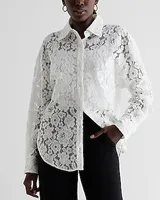 Lace Boyfriend Portofino Shirt White Women's XL