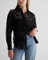 Lace Boyfriend Portofino Shirt Black Women's XL