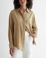 Linen-Blend Boyfriend Portofino Shirt Green Women's M