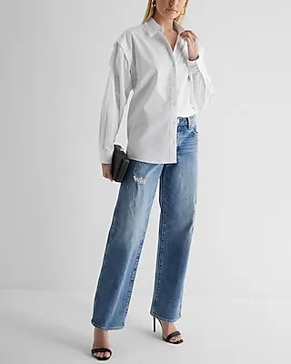 Poplin Detachable Sleeve Button Up Shirt