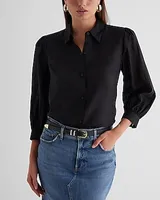 Relaxed Half Sleeve Portofino Shirt Black Women's XS