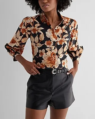 Relaxed Floral Half Sleeve Portofino Shirt Multi-Color Women's M