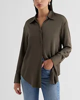 Satin Boyfriend Portofino Shirt Green Women's XS