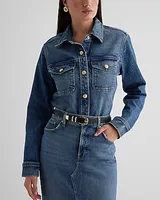 Relaxed Denim Novelty Button Shirt Blue Women's XS