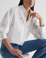 Poplin Embellished Rhinestone Boyfriend Portofino Shirt