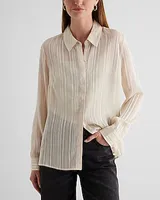 Metallic Striped Sheer Slim Portofino Shirt Neutral Women's