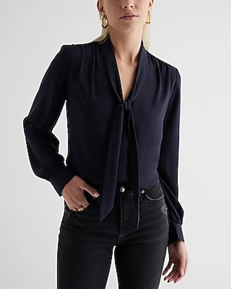 Tie Neck Slim Portofino Shirt Blue Women's S