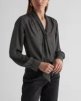 Relaxed Polka Dot Tie Neck Portofino Shirt Black Women's