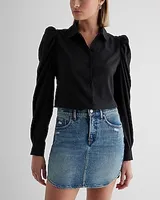 Satin Puff Shoulder Long Sleeve Portofino Shirt Women's