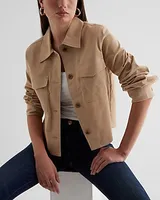 Twill Cropped Shacket Brown Women's