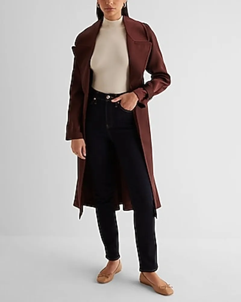 Satin Belted Trench Coat Brown Women's XS