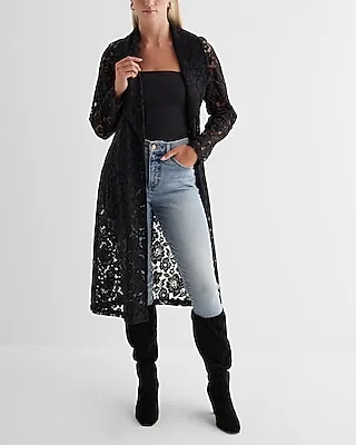 Lace Belted Trench Coat Black Women's XS