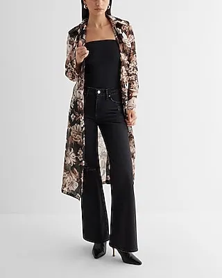 Floral Sheer Belted Trench Coat
