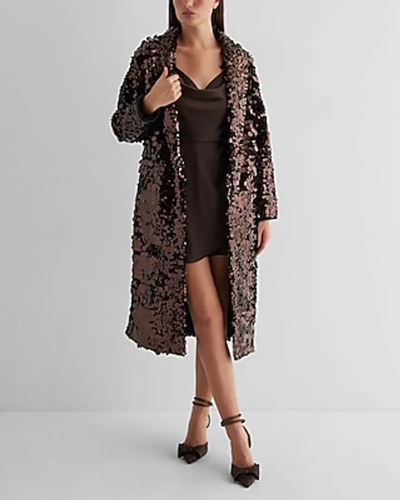 Sequin One Button Trench Coat Brown Women's S