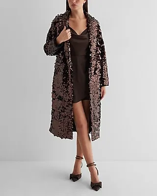 Sequin One Button Trench Coat Brown Women's M