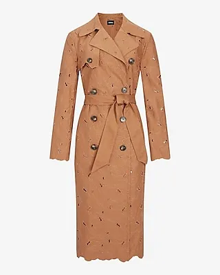 Floral Cutout Belted Trench Coat