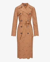 Floral Cutout Belted Trench Coat Brown Women's S