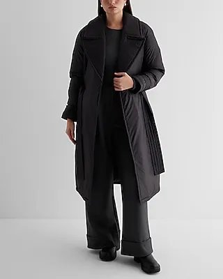 Belted Puffer Trench Coat Black Women's S