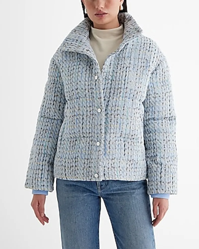 Tweed Puffer Coat Multi-Color Women's XS