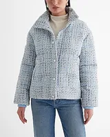 Tweed Puffer Coat Multi-Color Women's XS