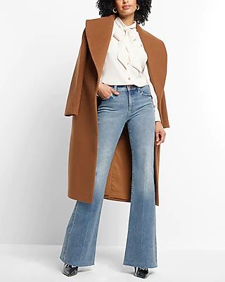 Shawl Lapel Wrap Coat Brown Women's XL