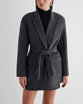 Wool-Blend Oversized Belted Jacket Gray Women's M