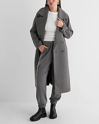 Faux Wool Double Breasted Signature Wrap Coat Brown Women's M